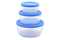 Набор контейнеров стеклянных круглых с крышкой голубые 3 в 1 ТМ Appetite